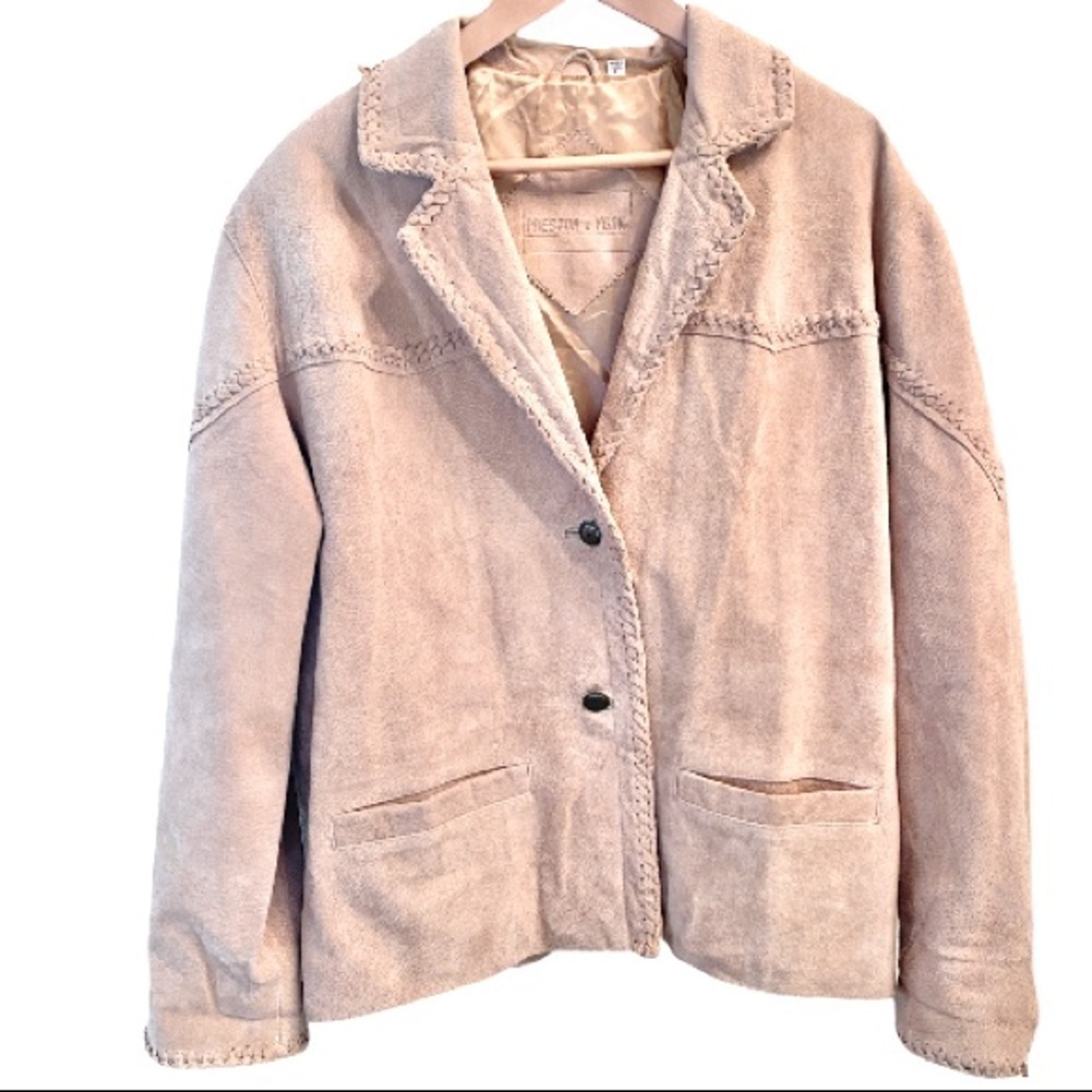 Preston & York Lg Genuine Suede Western/ Rockabilly Jacket Blazer Tan Whipstitch